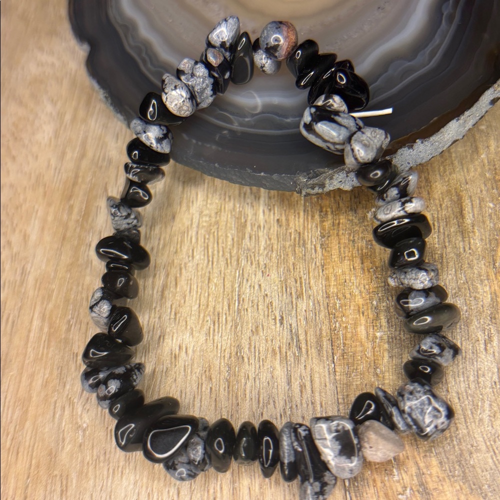 Snowflake Obsidian & Sheen Obsidian & Onyx Stone Chip Bracelet